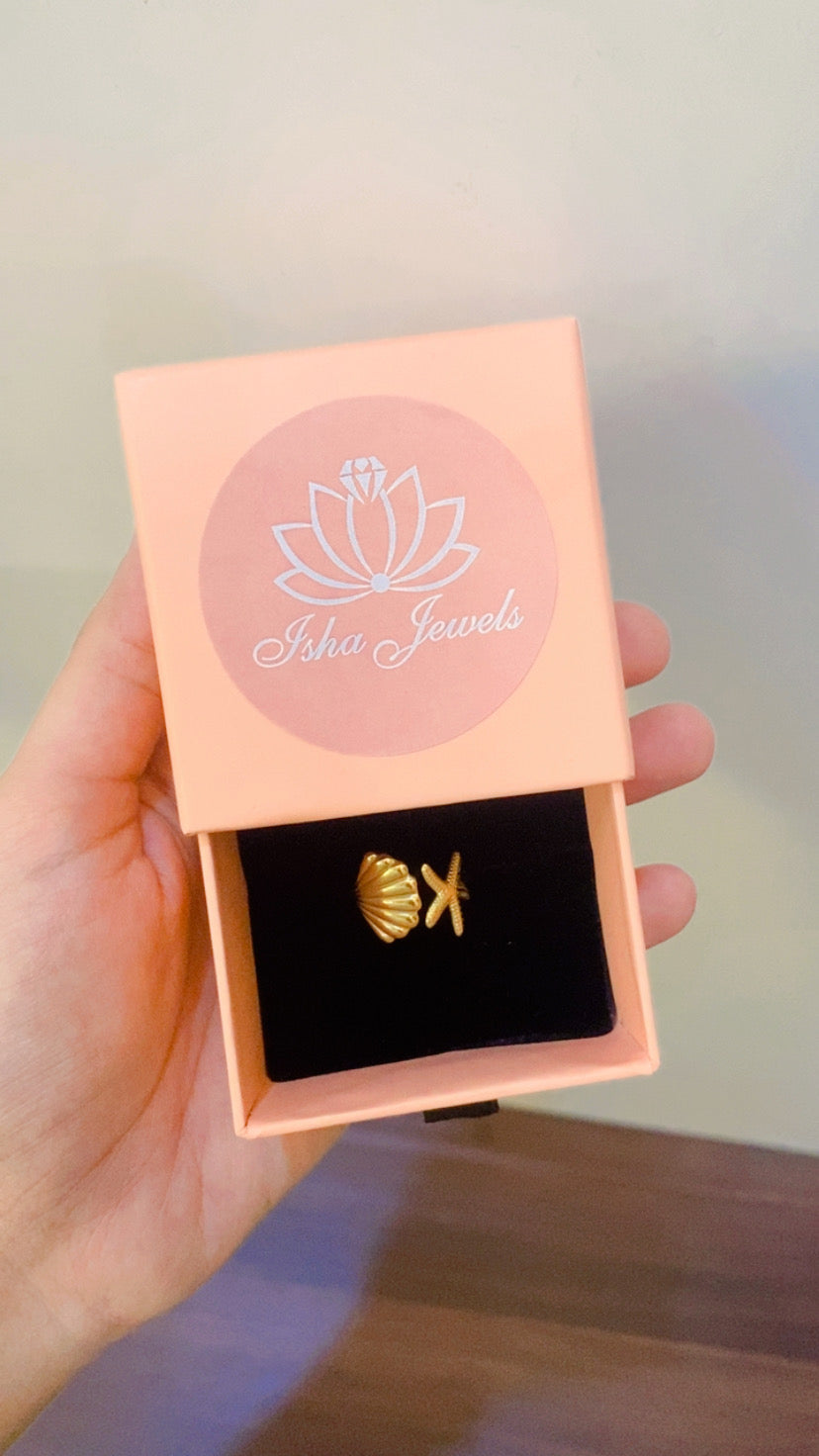 Shell starfish ring - Golden-28