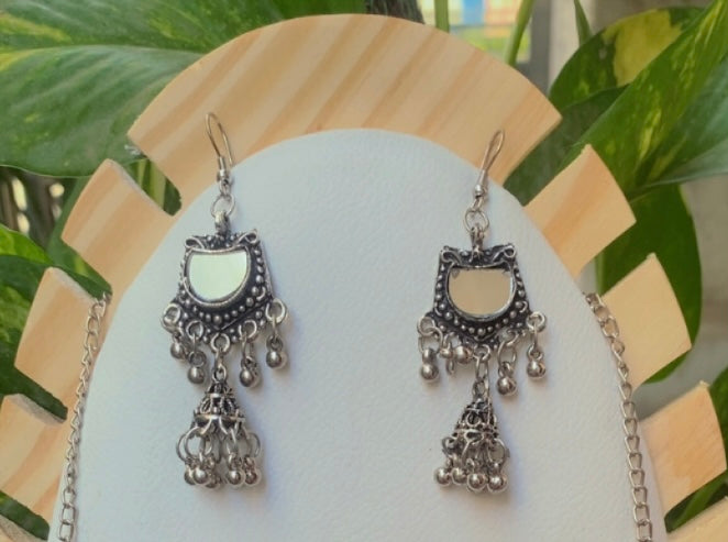 oxidized silver and multicolour necklace and earring - 2 piece combo set