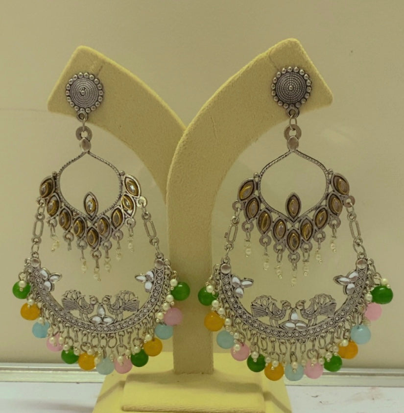oxidized silver and multicolour earring - 2 piece set combo