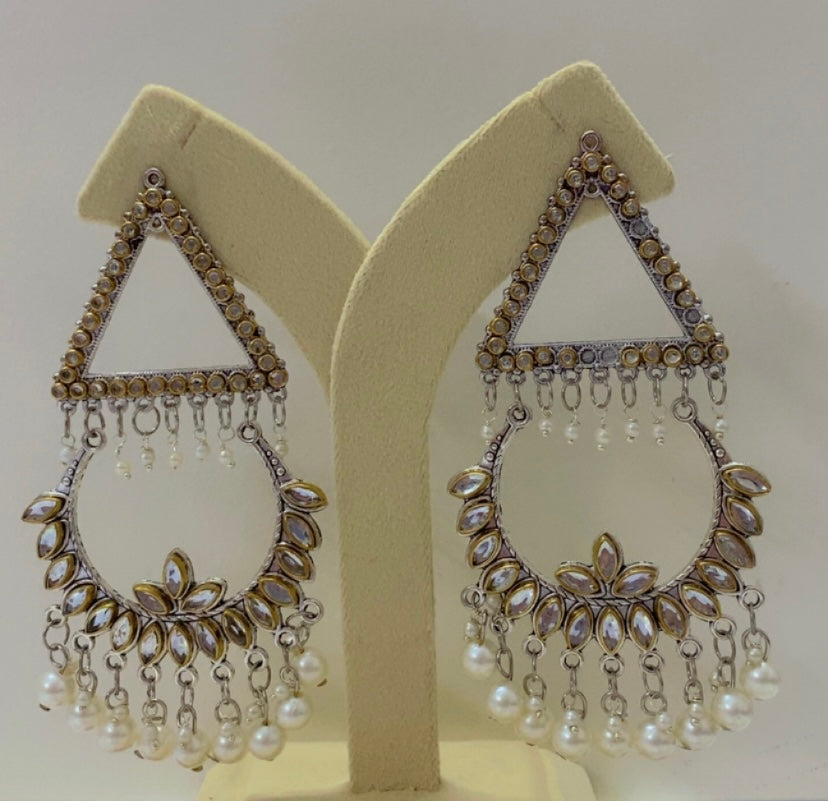 oxidized silver and white pearl earring - 2 piece set combo