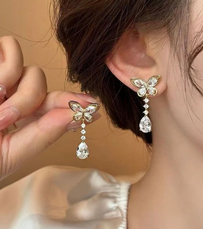 Butterfly with diamond drop earring-7