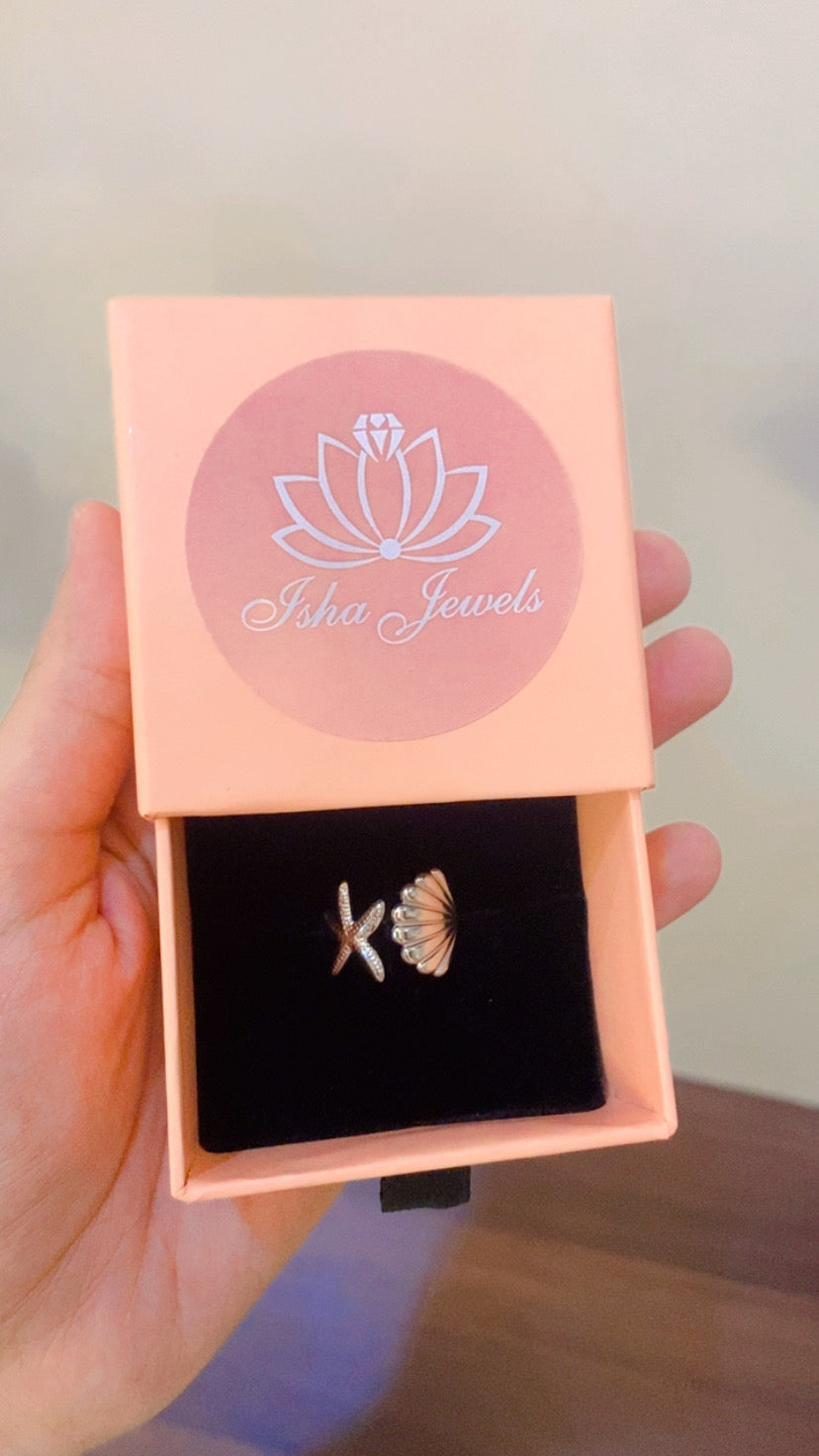 Shell starfish ring -silver-27