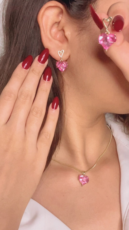 Pink heart earring necklace combo-8