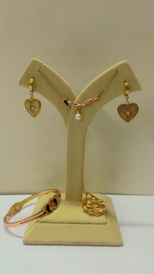 Golden heart earring - Anti-Tarnish Jewellery - Combo