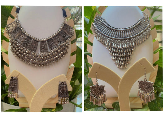 oxidized necklace and earring - 2 piece combo set