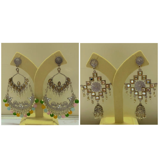oxidized silver and multicolour earring - 2 piece set combo
