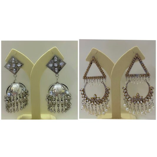 oxidized silver and white pearl earring - 2 piece set combo