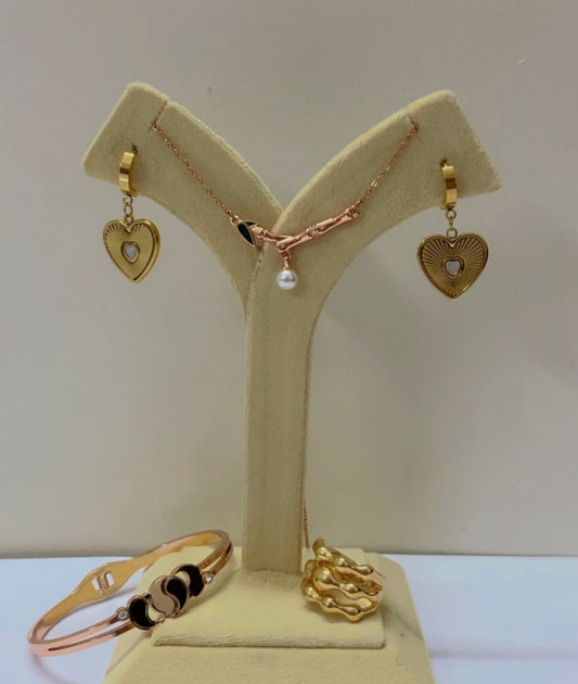 Golden heart earring - Anti-Tarnish Jewellery - Combo