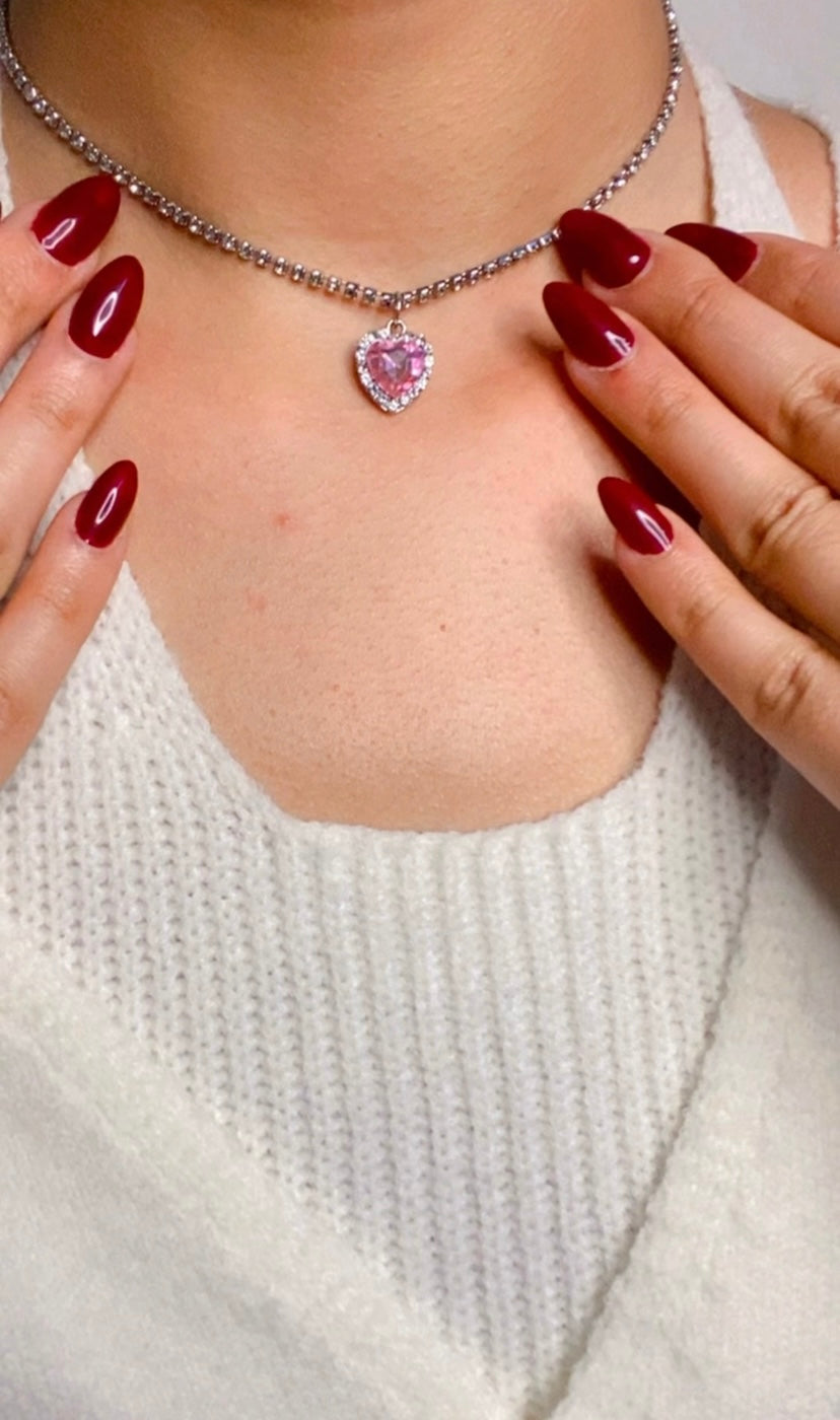 Pink heart necklace -46