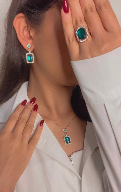 Crystal earring ring and necklace combo -49